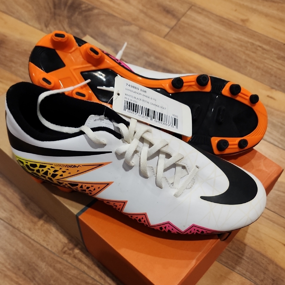 Nike Hypervenom PHADE II FG White and Black Soccer Cleats with Orange